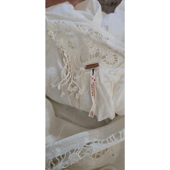 New FREE PEOPLE Laine Eyelet Midi Dress $298 X-LARGE Ivory Floral Lace Trim - Picture 7 of 7